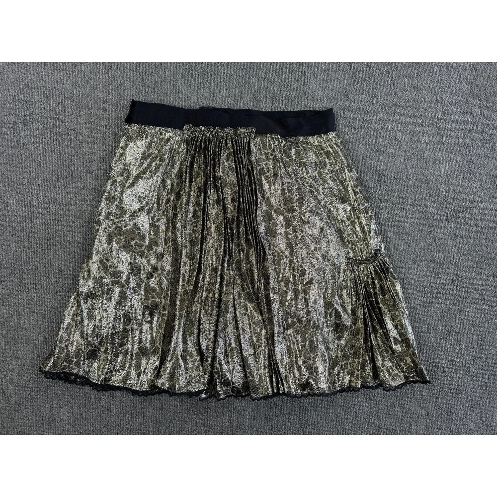 Coach Skirt Womens 2 Gold Metallic Mixed Pleated Lace Floral Mini Formal Party